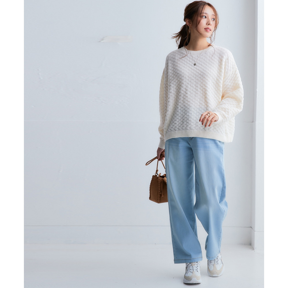 洗えるふんわり編み柄オーバーサイズ鹿の子ニットプルオーバー 大きいサイズ11