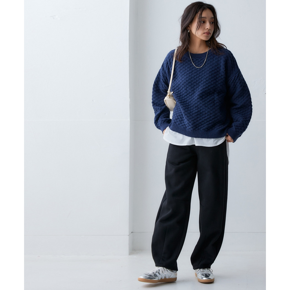 洗えるふんわり編み柄オーバーサイズ鹿の子ニットプルオーバー 大きいサイズ13