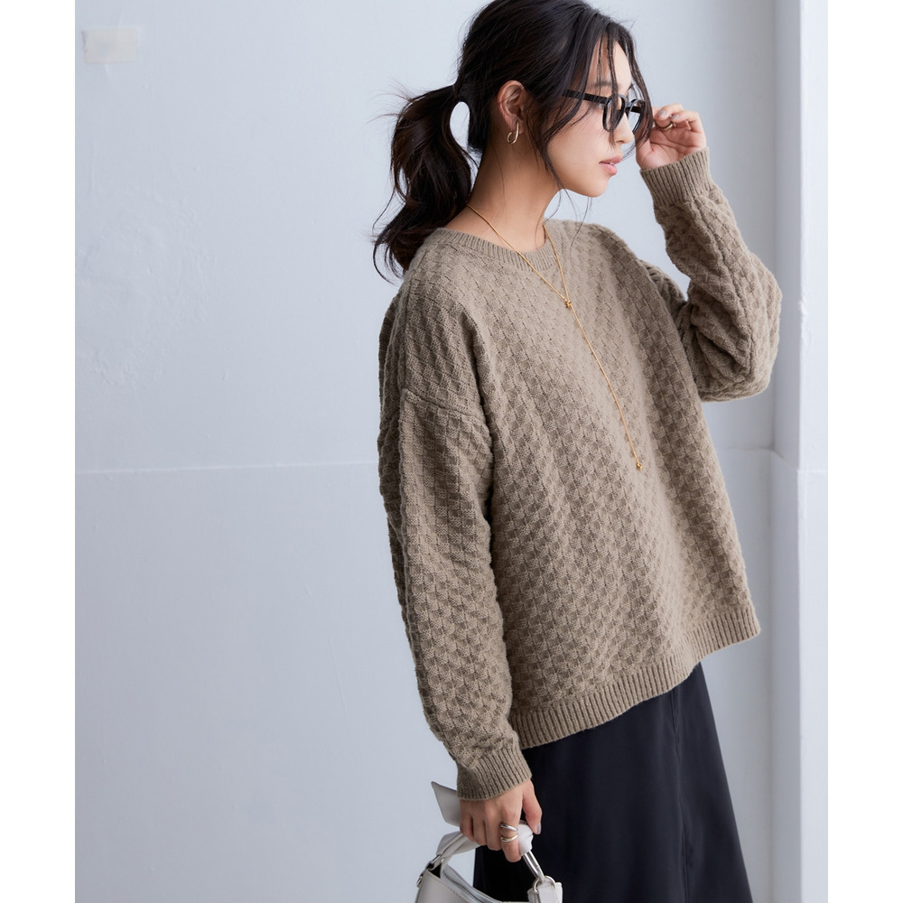 洗えるふんわり編み柄オーバーサイズ鹿の子ニットプルオーバー 大きいサイズ15