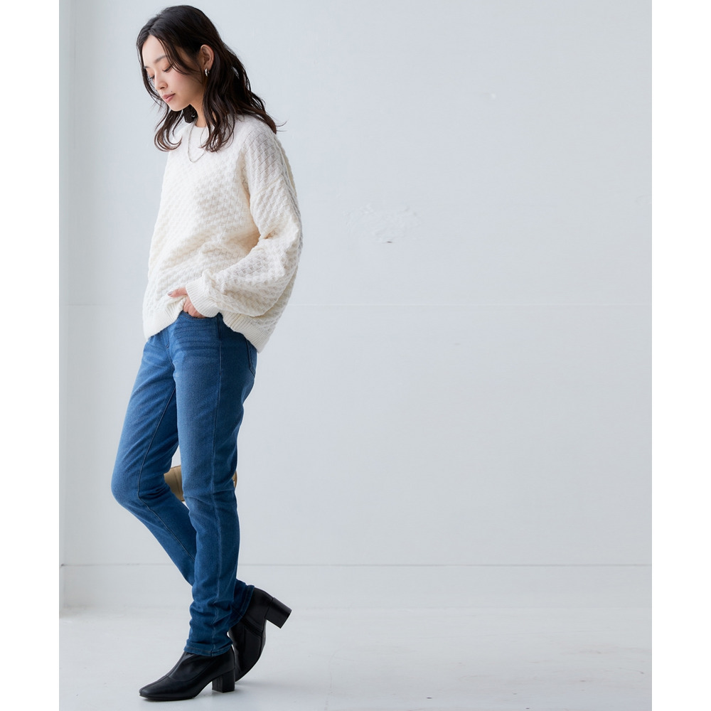 洗えるふんわり編み柄オーバーサイズ鹿の子ニットプルオーバー 大きいサイズ18