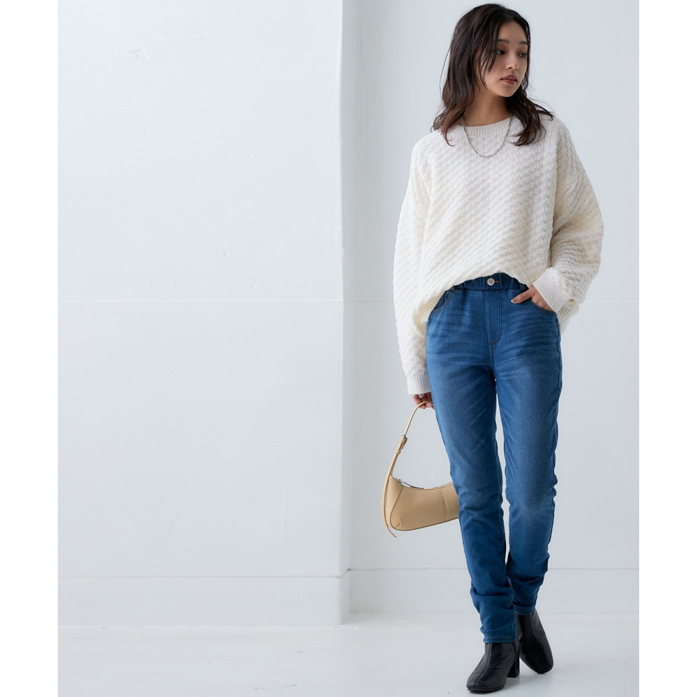 洗えるふんわり編み柄オーバーサイズ鹿の子ニットプルオーバー 大きいサイズ19