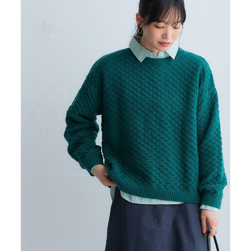 洗えるふんわり編み柄オーバーサイズ鹿の子ニットプルオーバー 大きいサイズ21