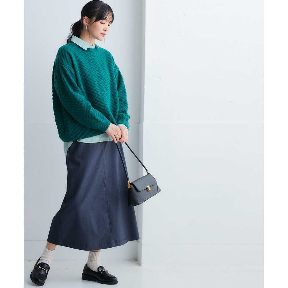 洗えるふんわり編み柄オーバーサイズ鹿の子ニットプルオーバー 大きいサイズ22