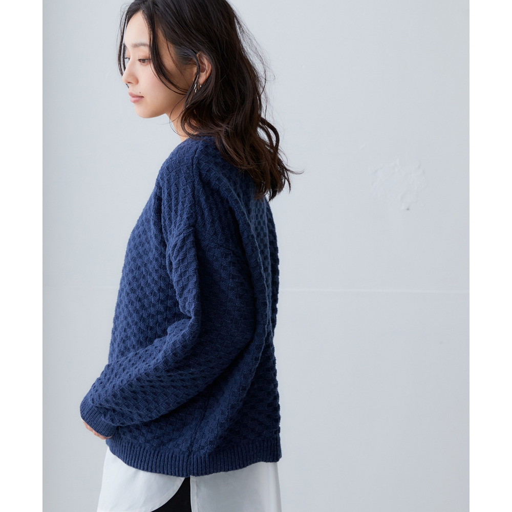 洗えるふんわり編み柄オーバーサイズ鹿の子ニットプルオーバー 大きいサイズ26