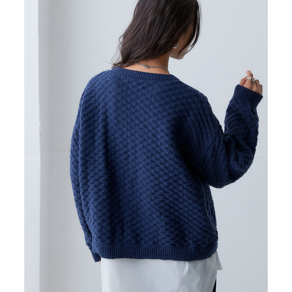 洗えるふんわり編み柄オーバーサイズ鹿の子ニットプルオーバー 大きいサイズ27