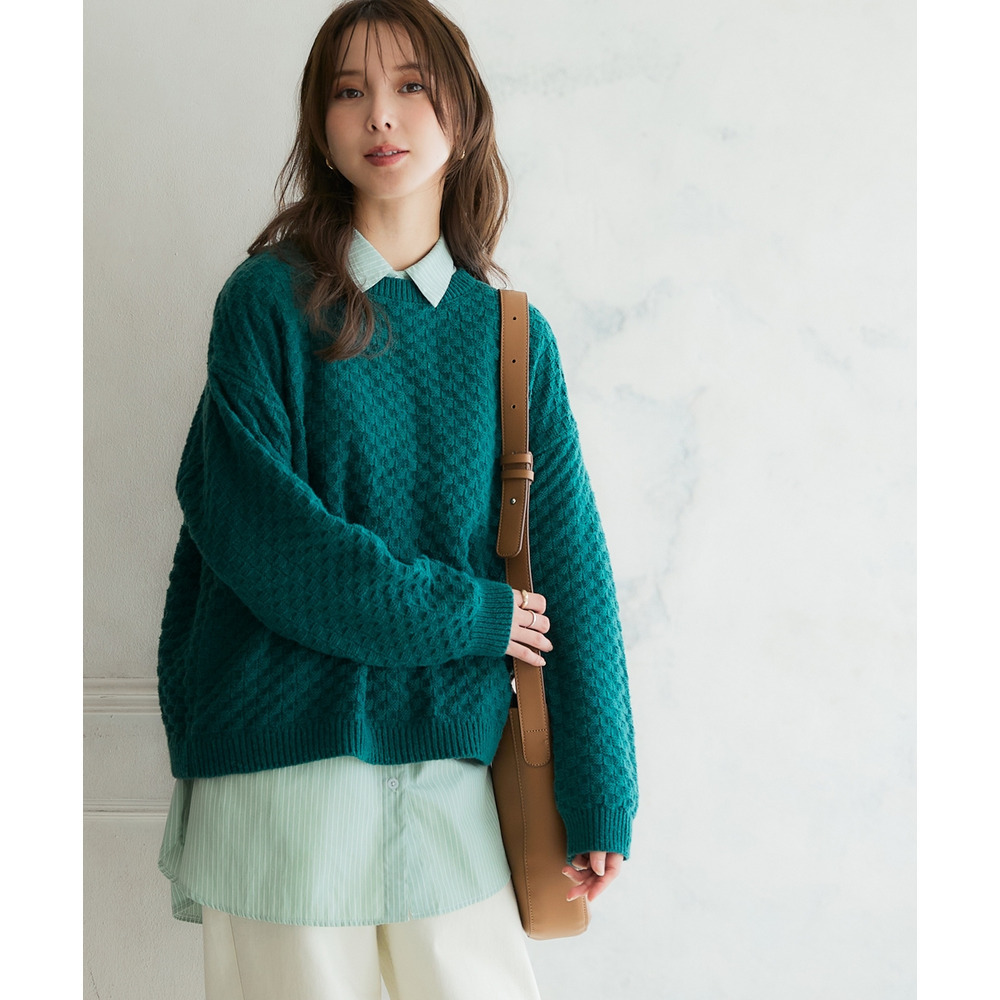 洗えるふんわり編み柄オーバーサイズ鹿の子ニットプルオーバー 大きいサイズ7