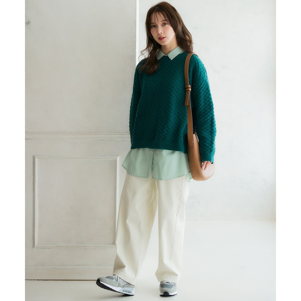 洗えるふんわり編み柄オーバーサイズ鹿の子ニットプルオーバー 大きいサイズ8