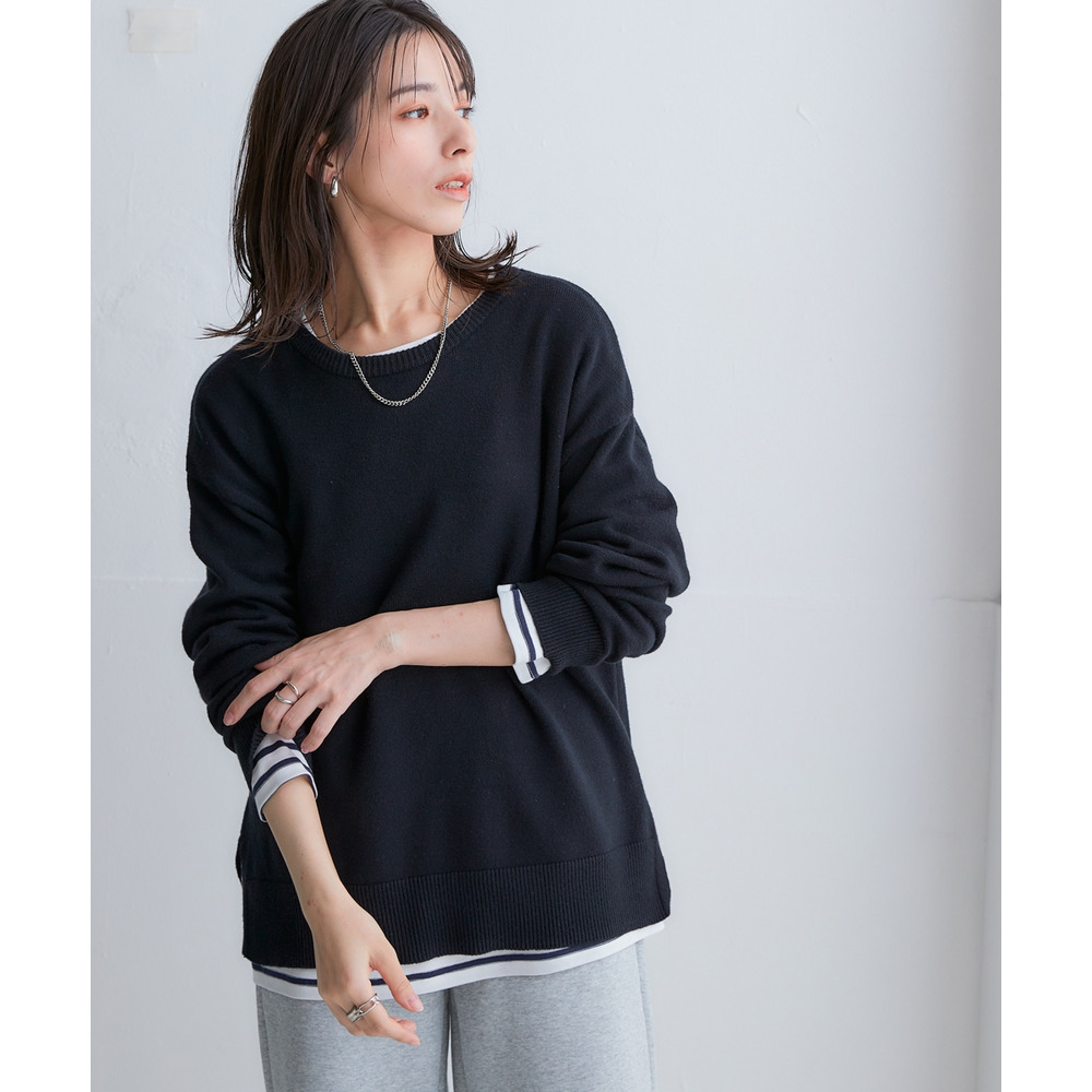 洗えるクルーネックオーバーサイズニット【毛玉になりにくいふんわりもちもち素材】 大きいサイズ11