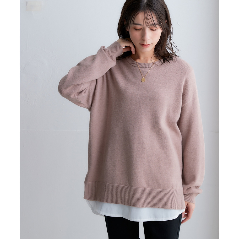 洗えるクルーネックオーバーサイズニット【毛玉になりにくいふんわりもちもち素材】 大きいサイズ13