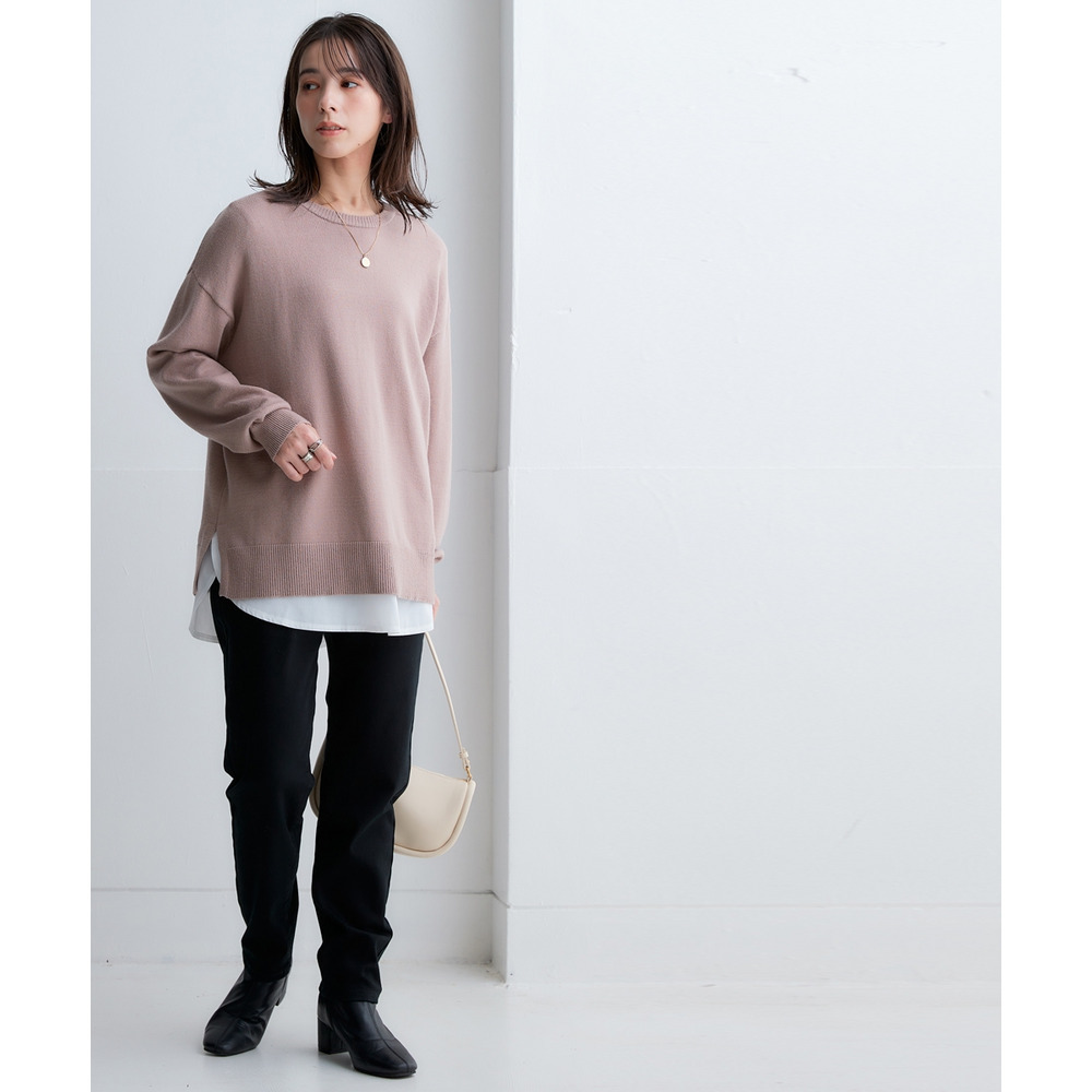 洗えるクルーネックオーバーサイズニット【毛玉になりにくいふんわりもちもち素材】 大きいサイズ14