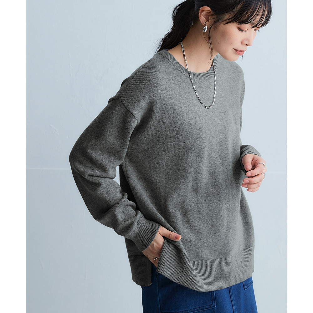 洗えるクルーネックオーバーサイズニット【毛玉になりにくいふんわりもちもち素材】 大きいサイズ1