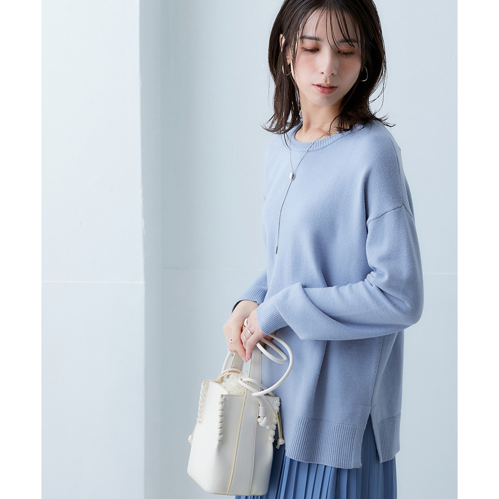 洗えるクルーネックオーバーサイズニット【毛玉になりにくいふんわりもちもち素材】 大きいサイズ1