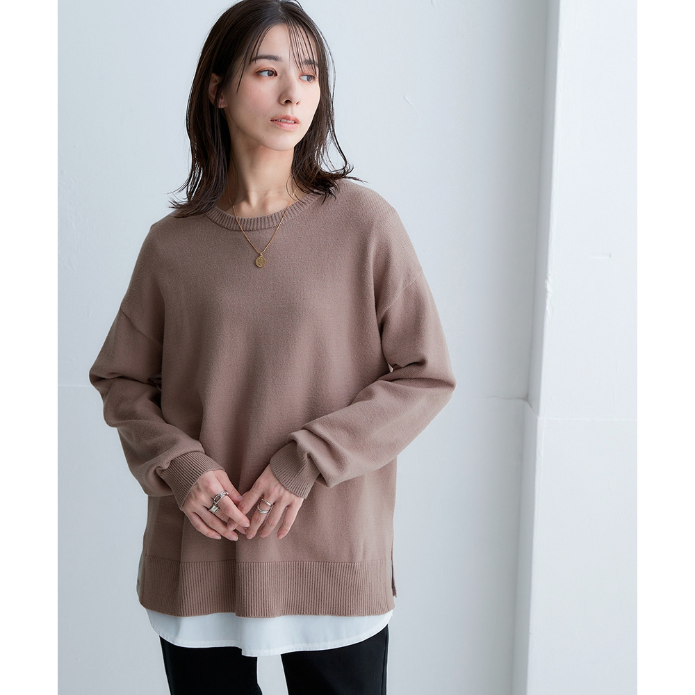 洗えるクルーネックオーバーサイズニット【毛玉になりにくいふんわりもちもち素材】 大きいサイズ1