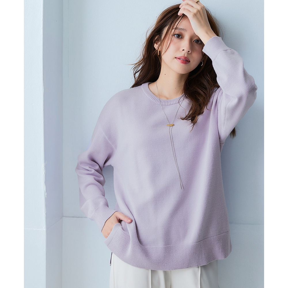 洗えるクルーネックオーバーサイズニット【毛玉になりにくいふんわりもちもち素材】 大きいサイズ1