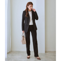 【レディーススーツ】あったか裏地付◎洗えるすごく伸びるウール調ロング丈テーラードジャケットパンツスーツ（ストレッチ蓄熱裏地付） 大きいサイズ