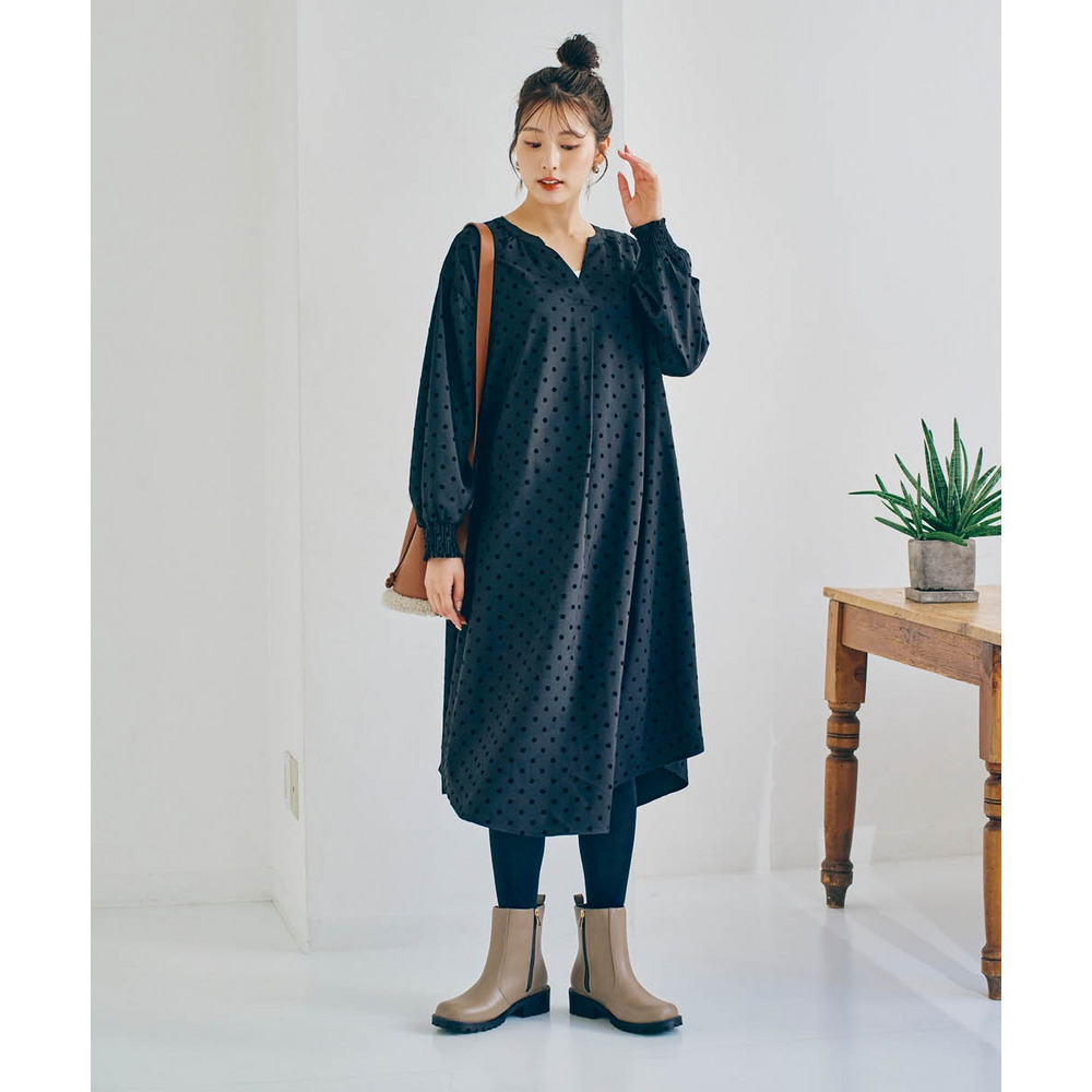 ゆるシルエットフロッキードットワンピース 大きいサイズ10