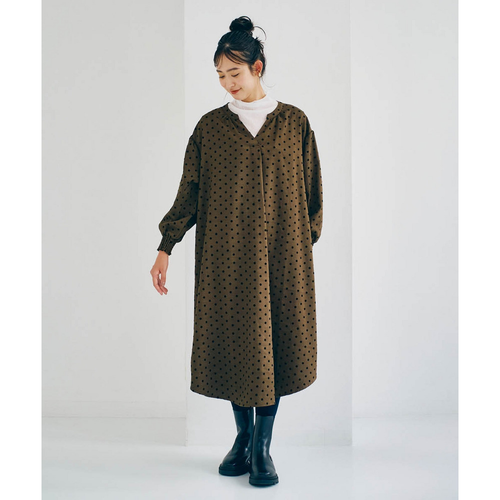 ゆるシルエットフロッキードットワンピース 大きいサイズ12
