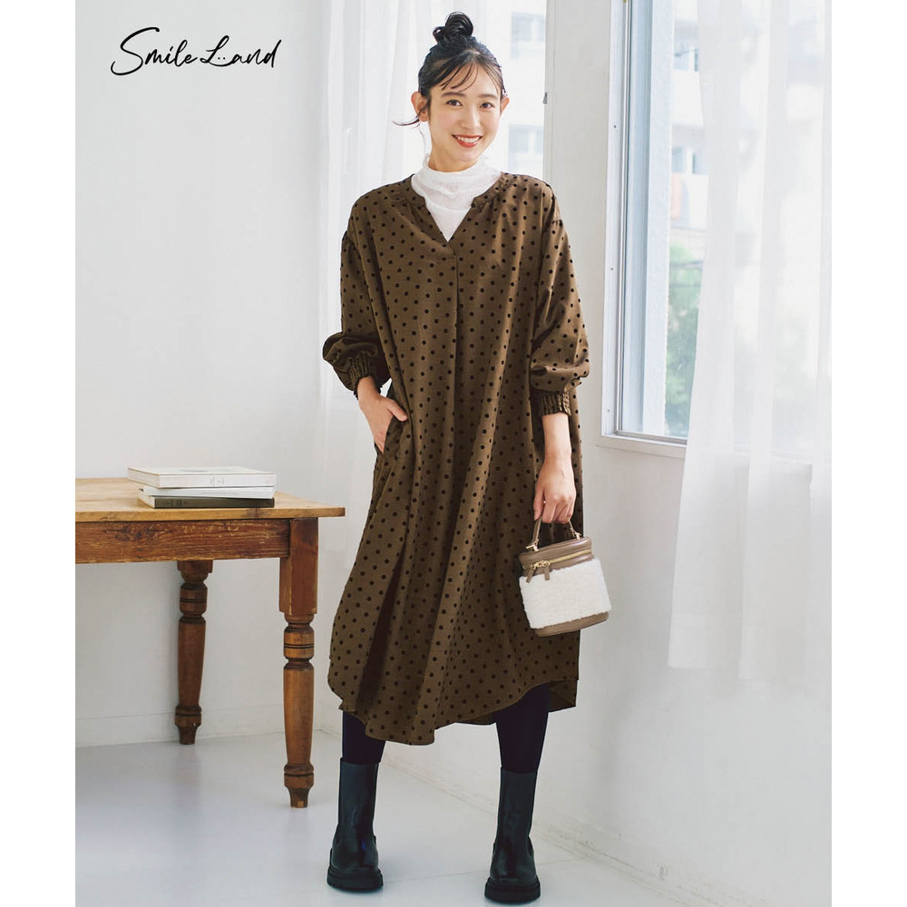 ゆるシルエットフロッキードットワンピース 大きいサイズ2