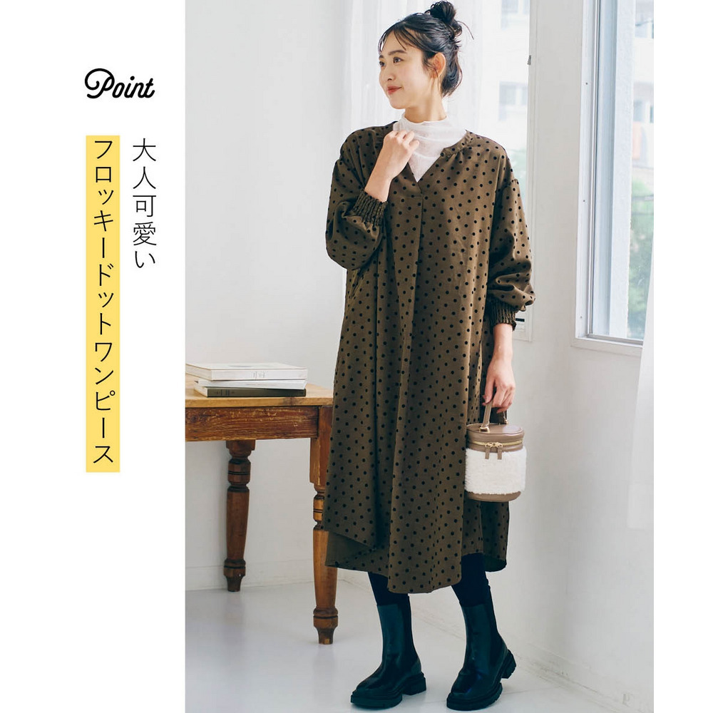 ゆるシルエットフロッキードットワンピース 大きいサイズ3