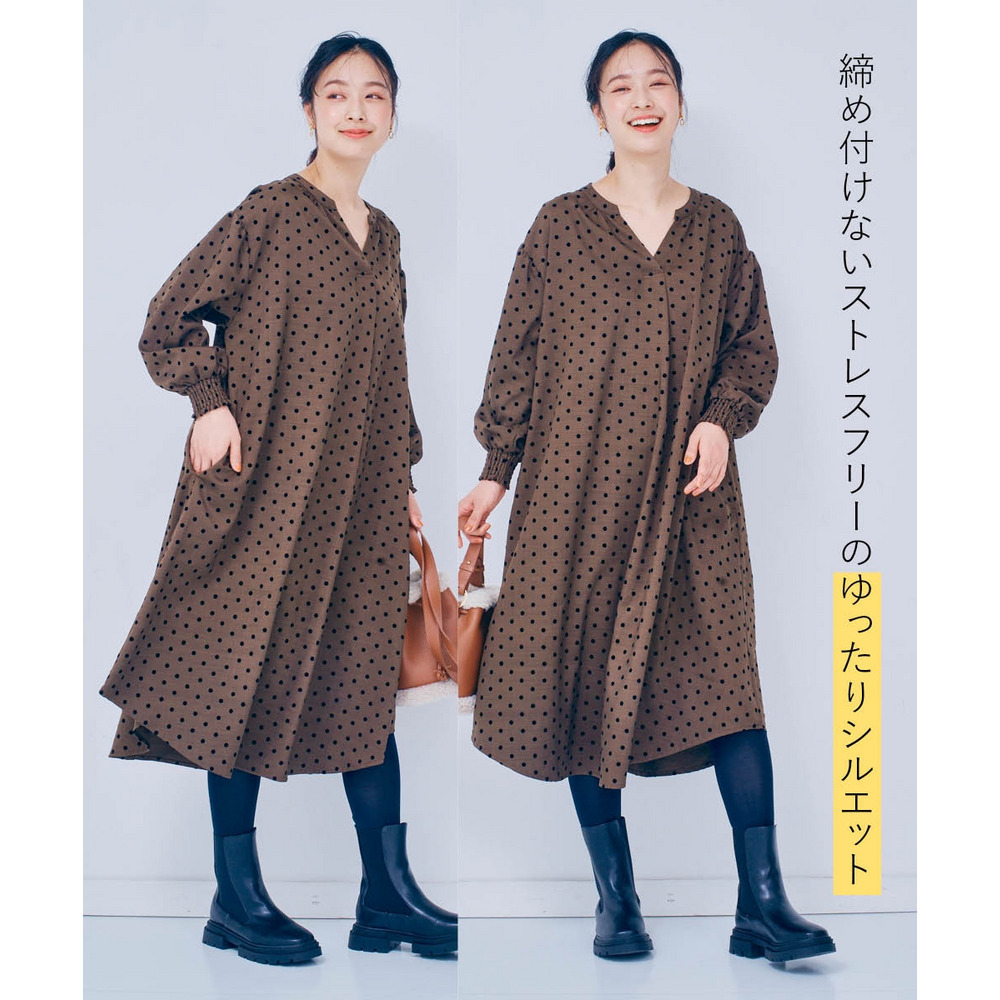 ゆるシルエットフロッキードットワンピース 大きいサイズ4