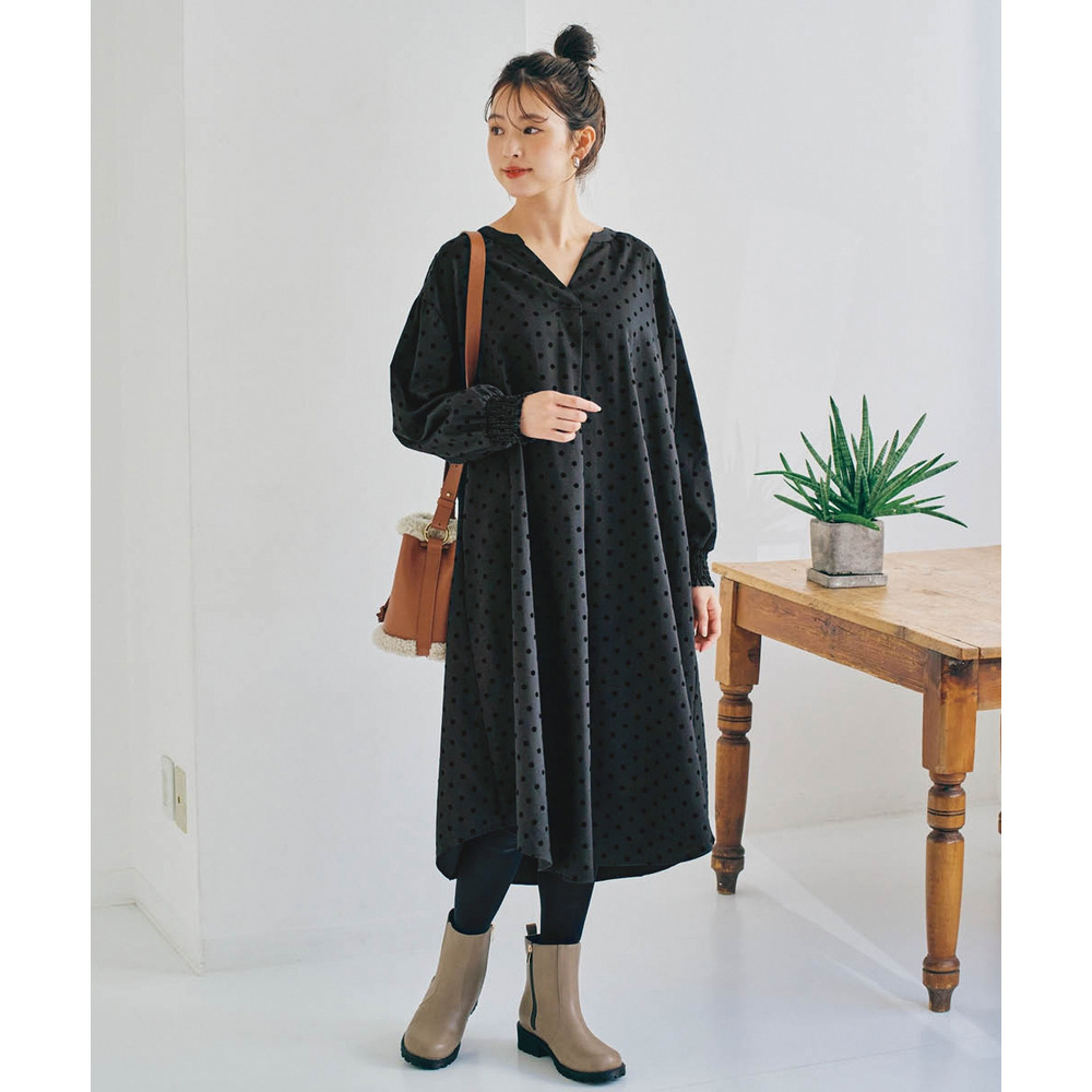 ゆるシルエットフロッキードットワンピース 大きいサイズ1
