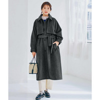 ロングデザインコート(共布ベルト付)　大きいサイズ