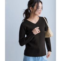あったか裏シャギーVネックリブニットトップス 大きいサイズ