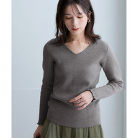 あったか裏シャギーVネックリブニットトップス 大きいサイズ