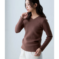 あったか裏シャギーVネックリブニットトップス 大きいサイズ