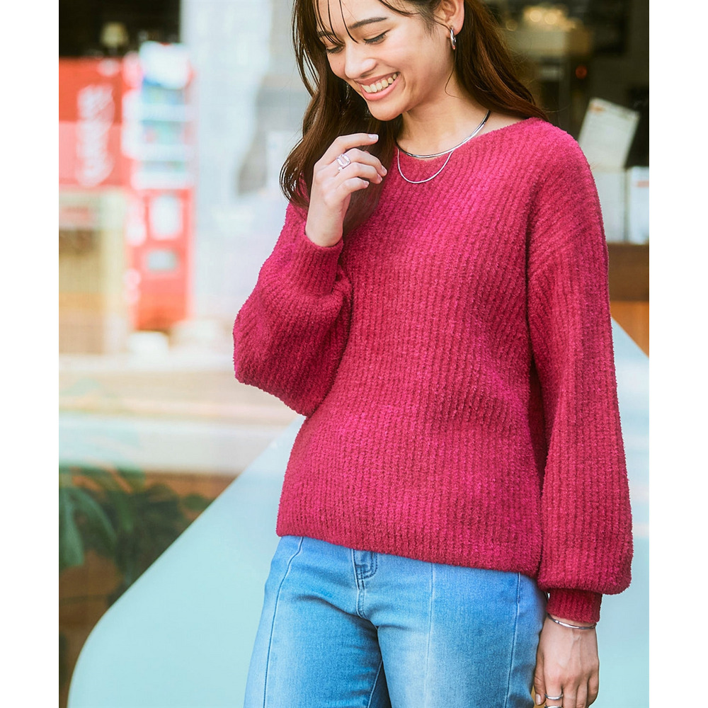 ふんわりやわらかVネック軽量ニット 大きいサイズ1