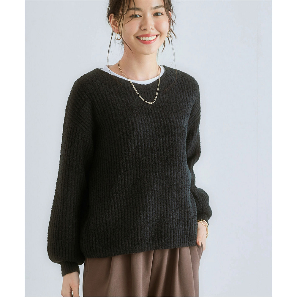 ふんわりやわらかVネック軽量ニット 大きいサイズ1