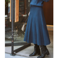 【ふんわりモチモチ素材】ミディー丈ニットフレアスカート 大きいサイズ