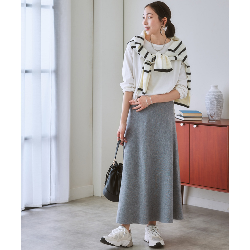 【ふんわりモチモチ素材】ミディー丈ニットフレアスカート 大きいサイズ13