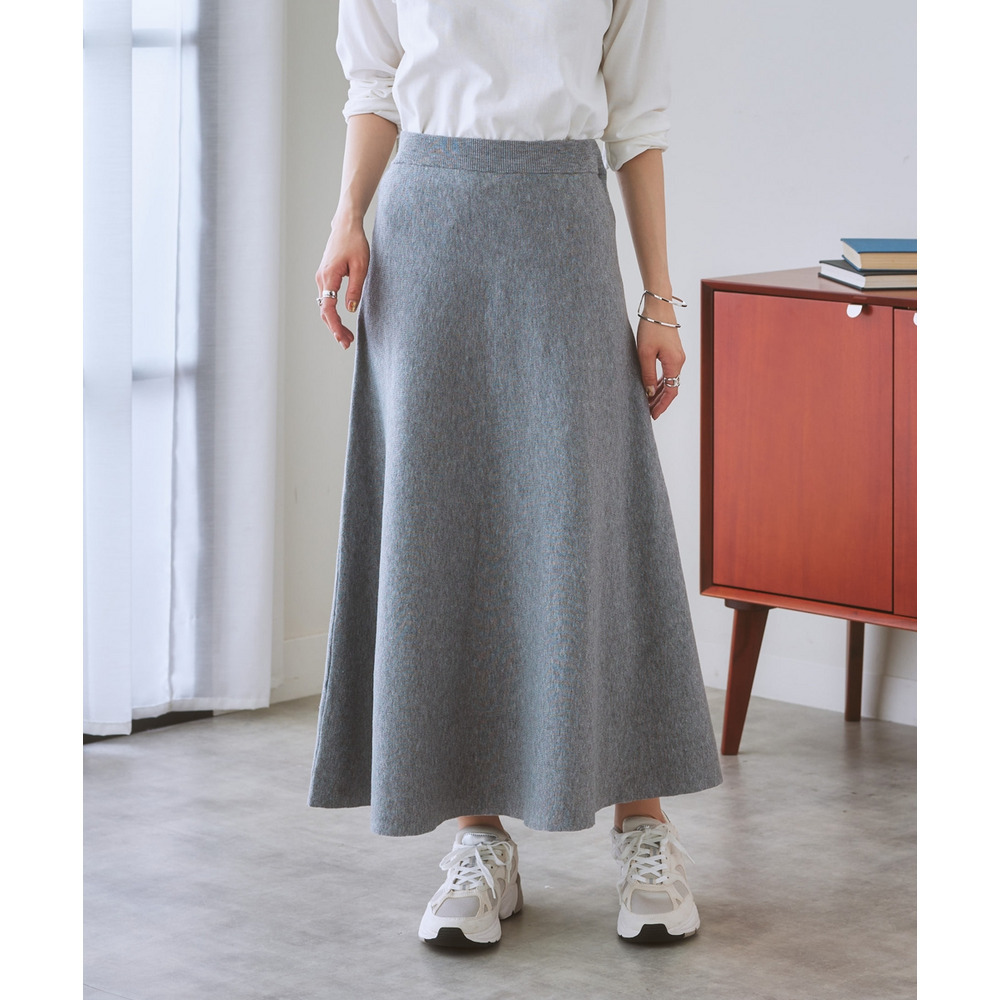 【ふんわりモチモチ素材】ミディー丈ニットフレアスカート 大きいサイズ14