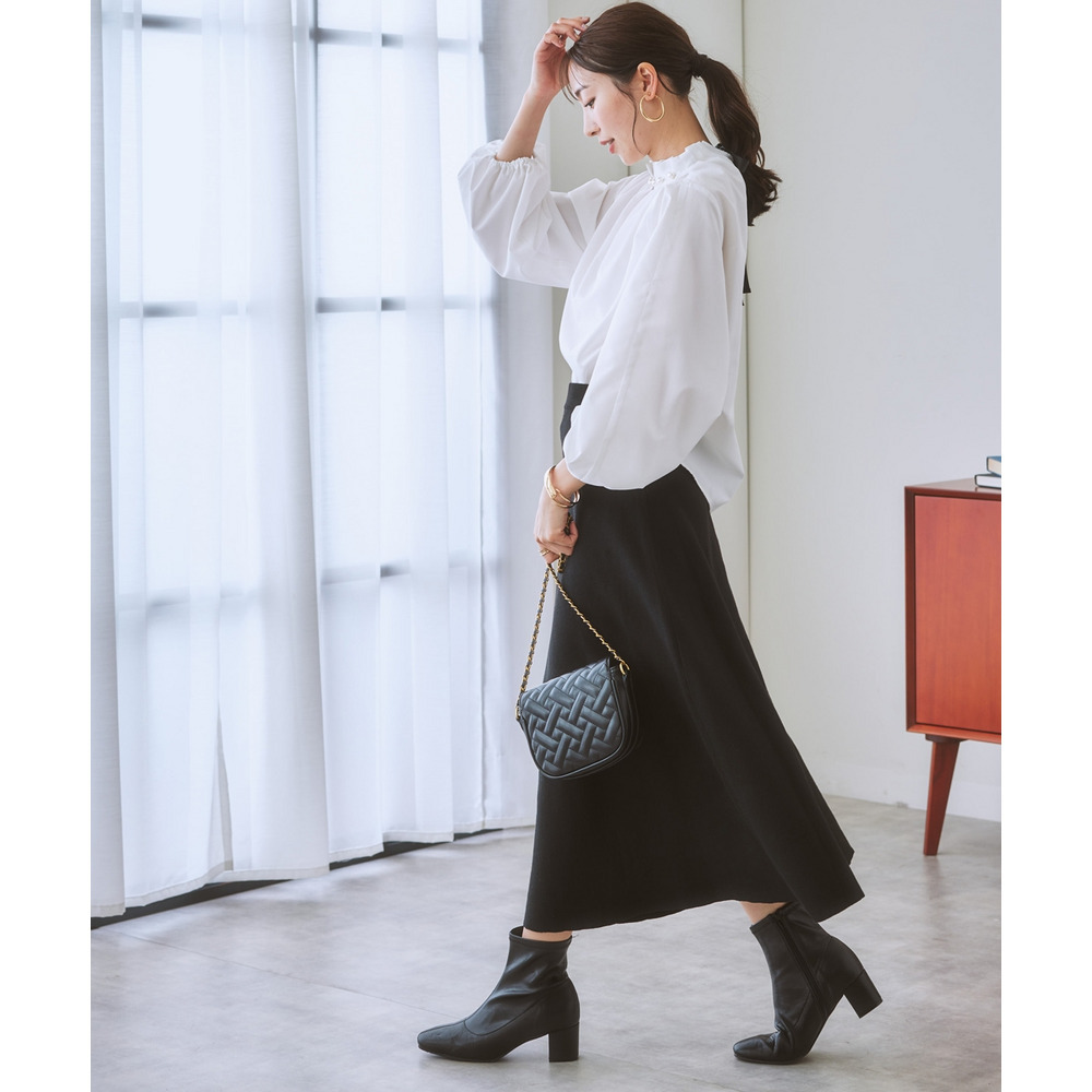 【ふんわりモチモチ素材】ミディー丈ニットフレアスカート 大きいサイズ18