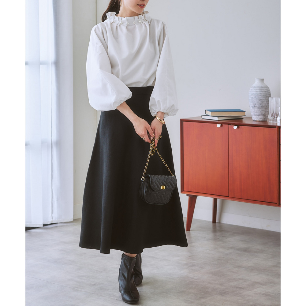 【ふんわりモチモチ素材】ミディー丈ニットフレアスカート 大きいサイズ19