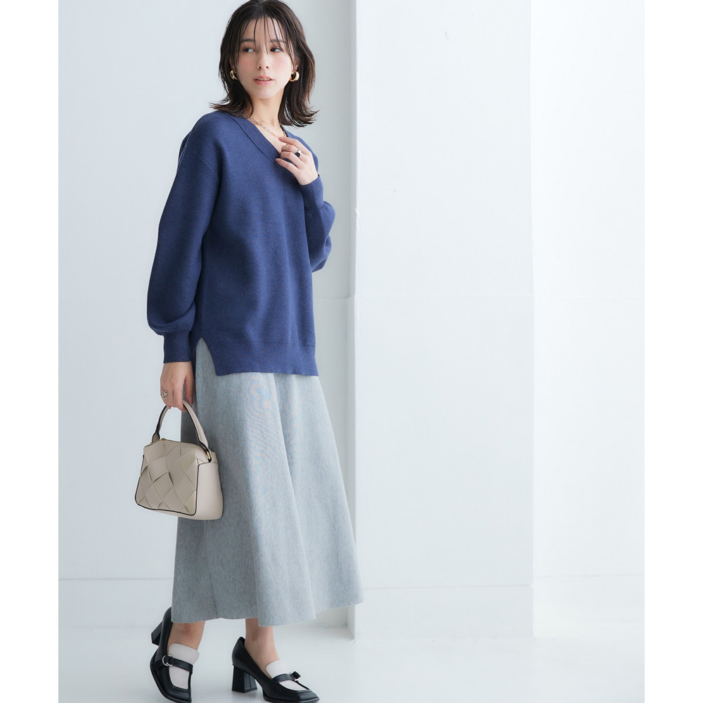 【ふんわりモチモチ素材】ミディー丈ニットフレアスカート 大きいサイズ23