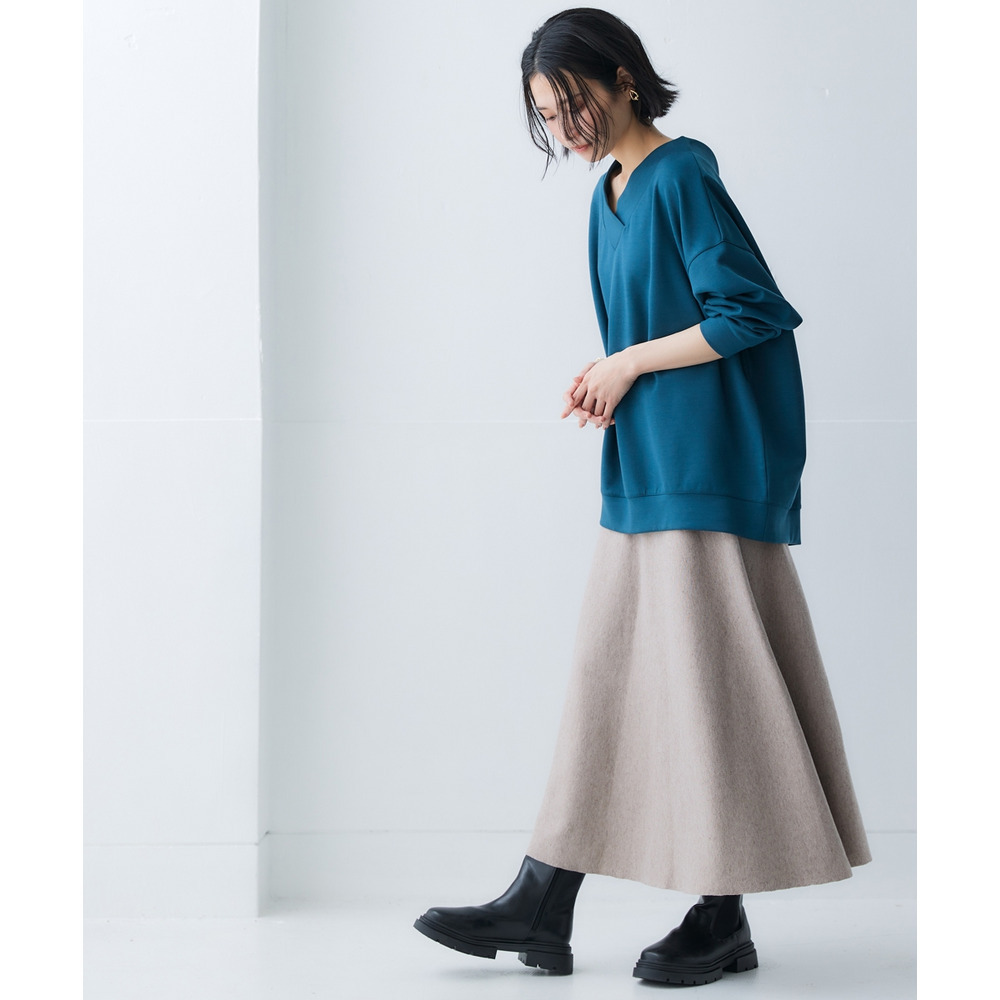 【ふんわりモチモチ素材】ミディー丈ニットフレアスカート 大きいサイズ24