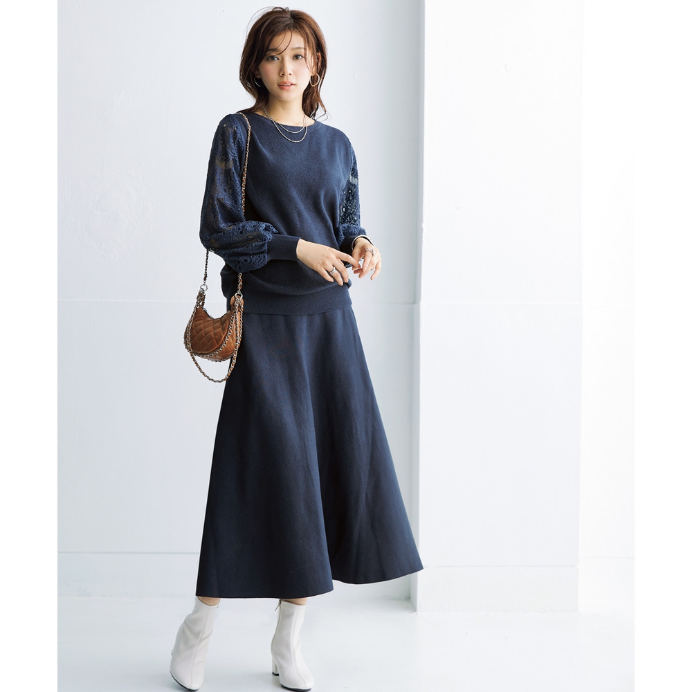 【ふんわりモチモチ素材】ミディー丈ニットフレアスカート 大きいサイズ25