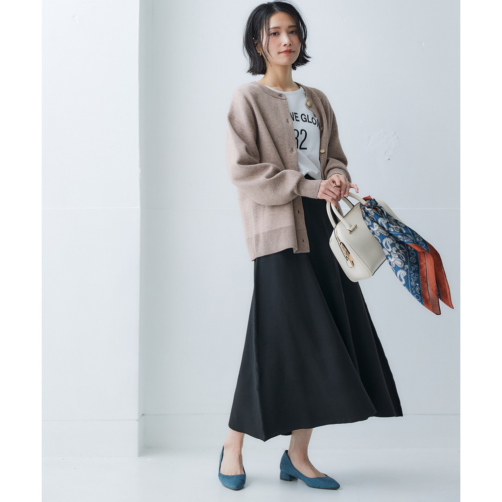 【ふんわりモチモチ素材】ミディー丈ニットフレアスカート 大きいサイズ26