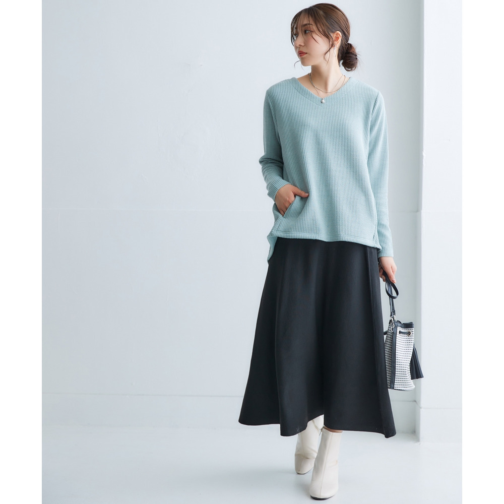 【ふんわりモチモチ素材】ミディー丈ニットフレアスカート 大きいサイズ27