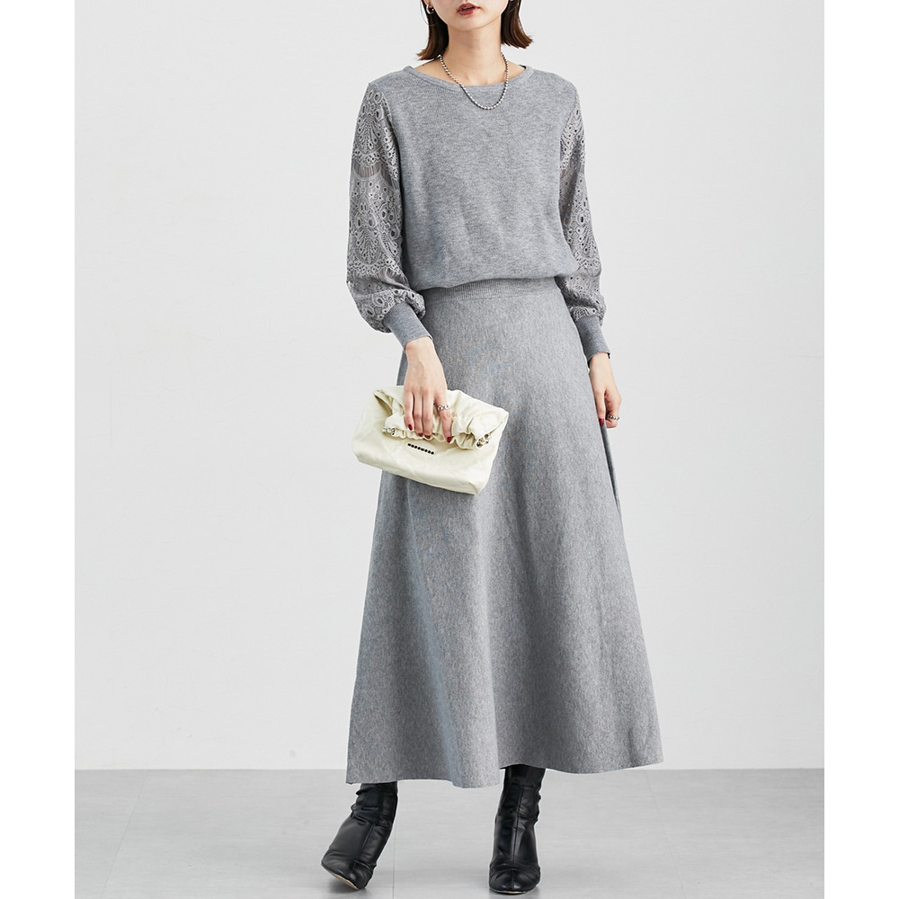 【ふんわりモチモチ素材】ミディー丈ニットフレアスカート 大きいサイズ7