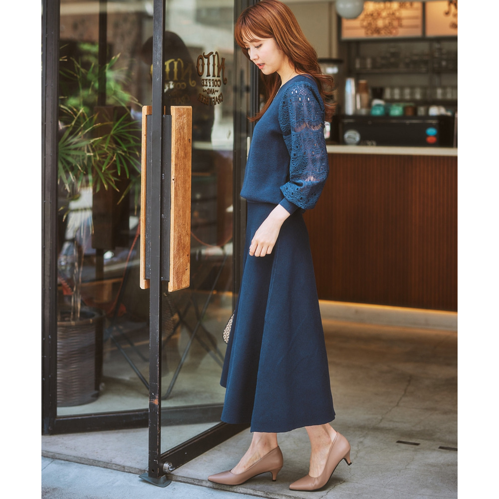 【ふんわりモチモチ素材】ミディー丈ニットフレアスカート 大きいサイズ9