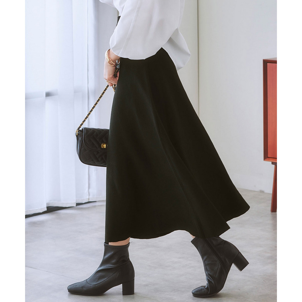【ふんわりモチモチ素材】ミディー丈ニットフレアスカート 大きいサイズ1