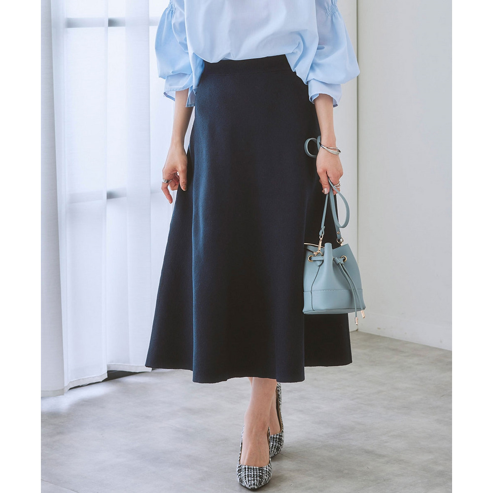 【ふんわりモチモチ素材】ミディー丈ニットフレアスカート 大きいサイズ1