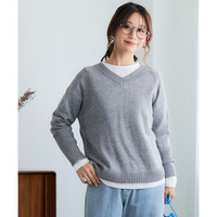 洗える裾ラウンドＶネックニット　大きいサイズ