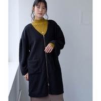 洗えるぬくぬくカットソーボアバルーンスリーブゆるシルエットコーディガン　大きいサイズ