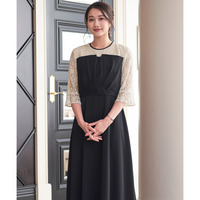 【結婚式・パーティードレス】ビスチェ風レースフレアワンピースドレス 大きいサイズ