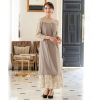 【結婚式・パーティードレス】レース切り替えタックデザインワンピースドレス 大きいサイズ