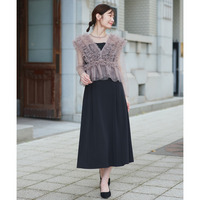 【結婚式・パーティードレス】チュールフリルベスト＋ヨーク切替フレアワンピースドレス 大きいサイズ